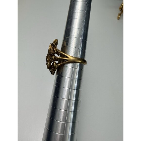 Vintage Brass Brutalist Statement Ring Textured Modernist Organic Design Size 8 - Picture 4 of 11